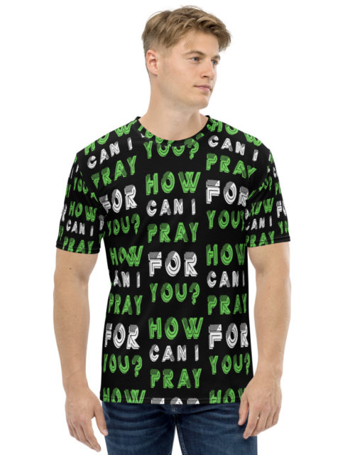 Pattern Print Men's Green & White Prayer All Over Print Christian T-shirt